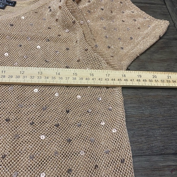 Women's Lisa International Sweater, gold loose knit with small gold sequence - Picture 7 of 8